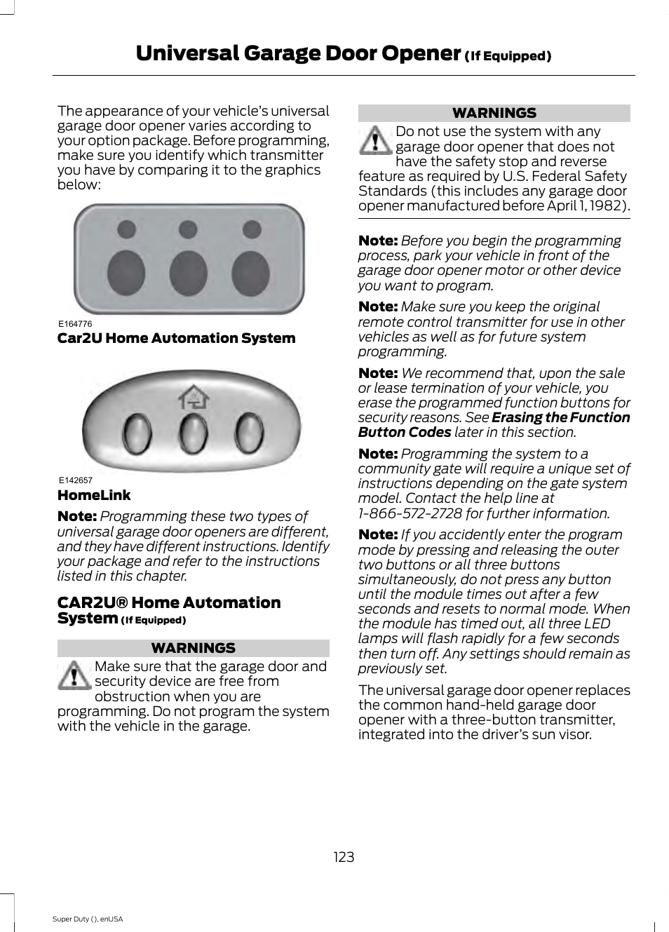 Universal garage door opener, Universal garage door, Opener | FORD 2015 F-550 v.2 User Manual | Page 126 / 468