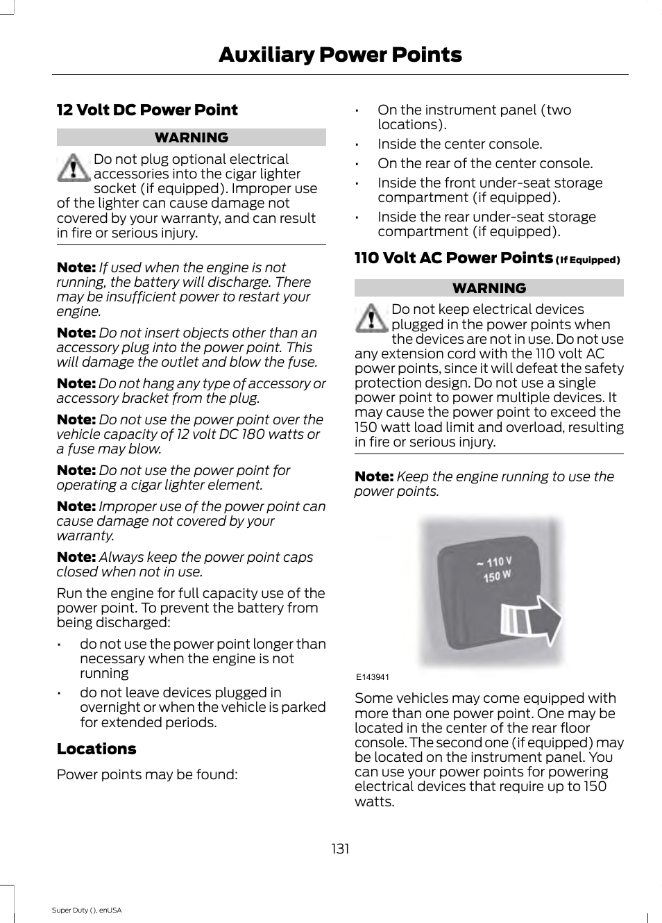Auxiliary power points | FORD 2015 F-550 v.2 User Manual | Page 134 / 468