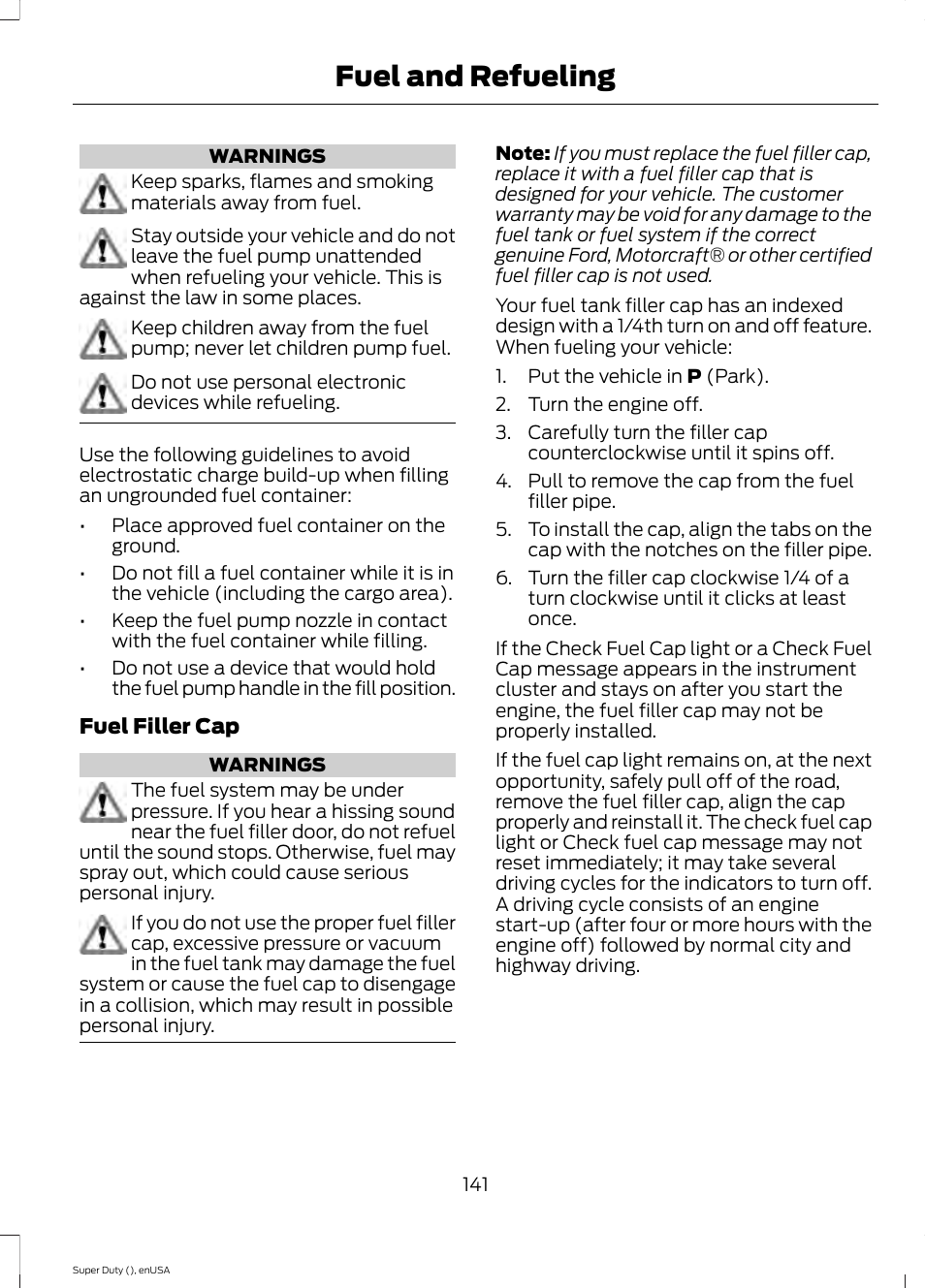 Fuel and refueling | FORD 2015 F-550 v.2 User Manual | Page 144 / 468