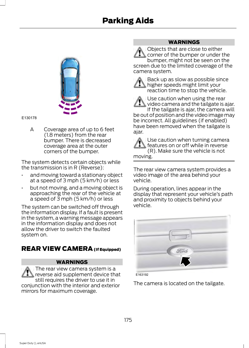 Rear view camera, Parking aids | FORD 2015 F-550 v.2 User Manual | Page 178 / 468