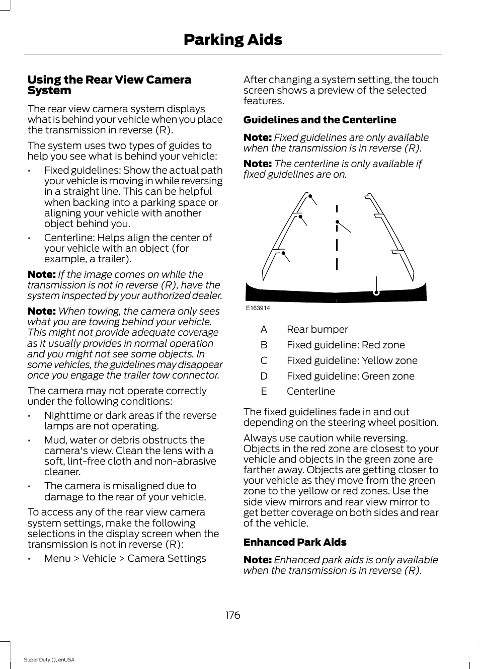 Parking aids, Ae d c b | FORD 2015 F-550 v.2 User Manual | Page 179 / 468