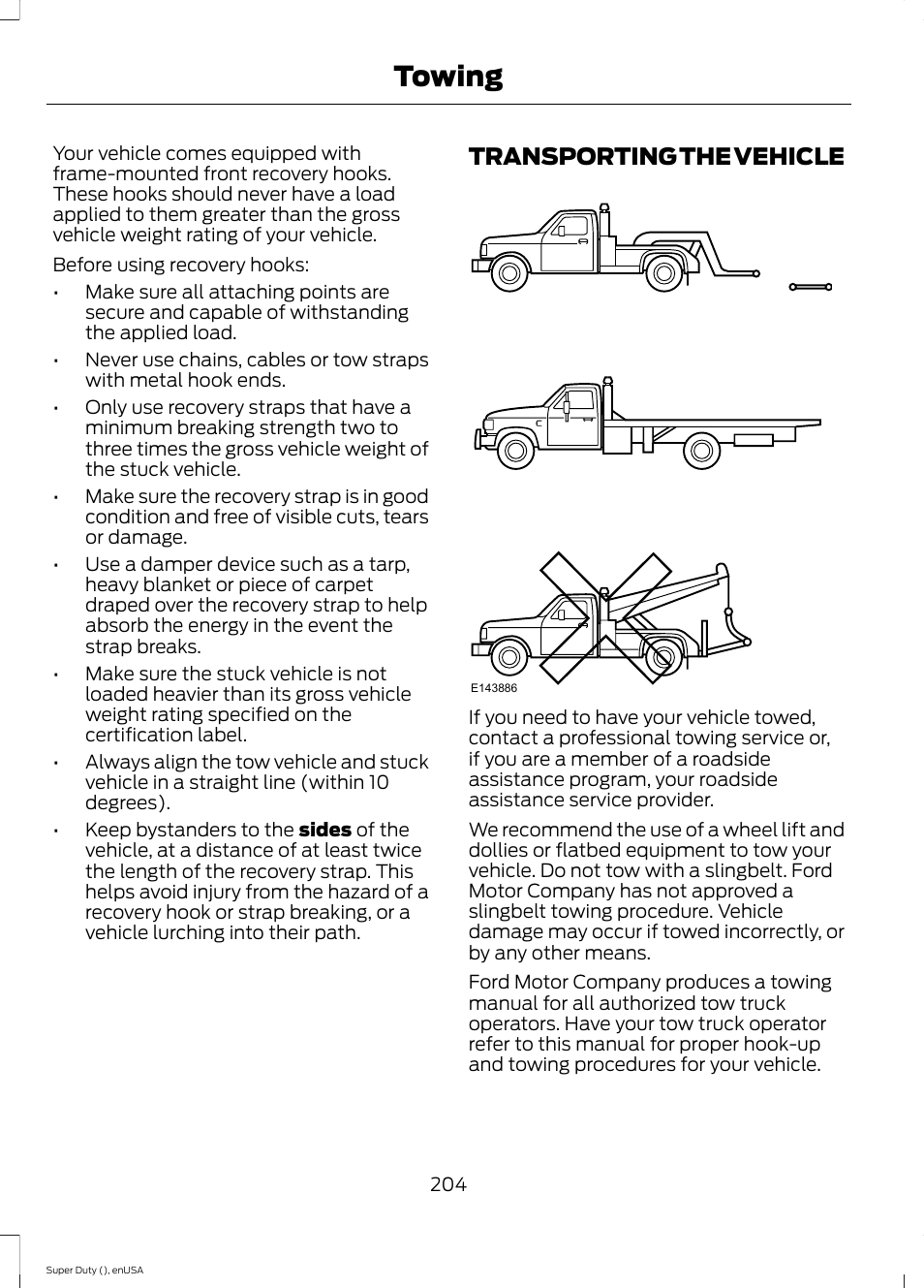 Transporting the vehicle, Towing | FORD 2015 F-550 v.2 User Manual | Page 207 / 468