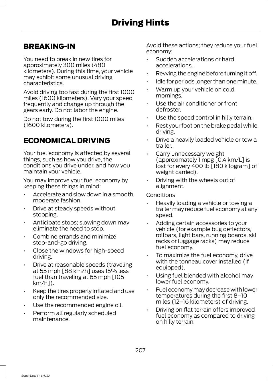 Driving hints, Breaking-in, Economical driving | Breaking-in economical driving | FORD 2015 F-550 v.2 User Manual | Page 210 / 468