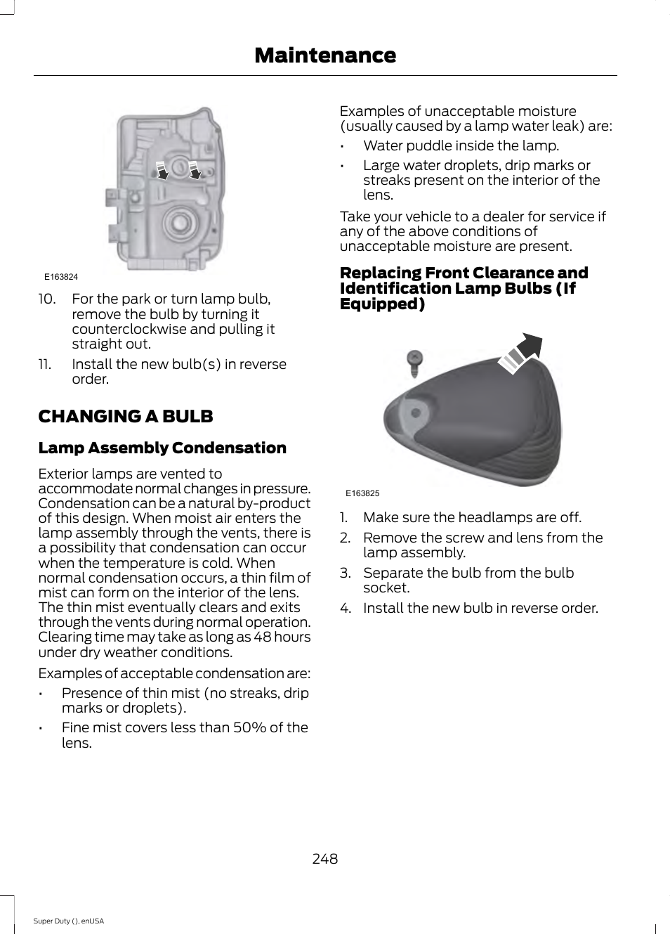 Changing a bulb, Maintenance | FORD 2015 F-550 v.2 User Manual | Page 251 / 468