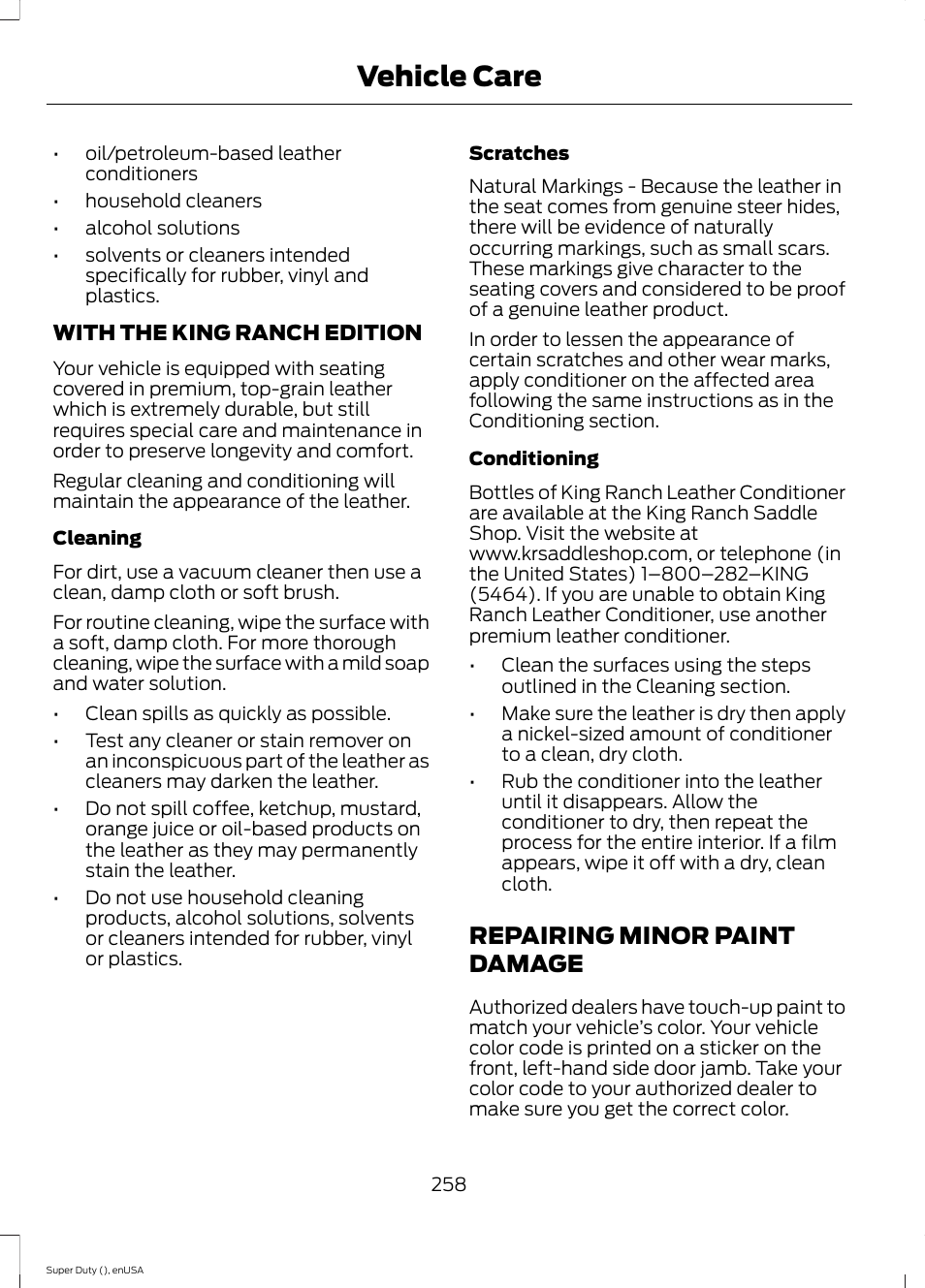 Repairing minor paint damage, Vehicle care | FORD 2015 F-550 v.2 User Manual | Page 261 / 468