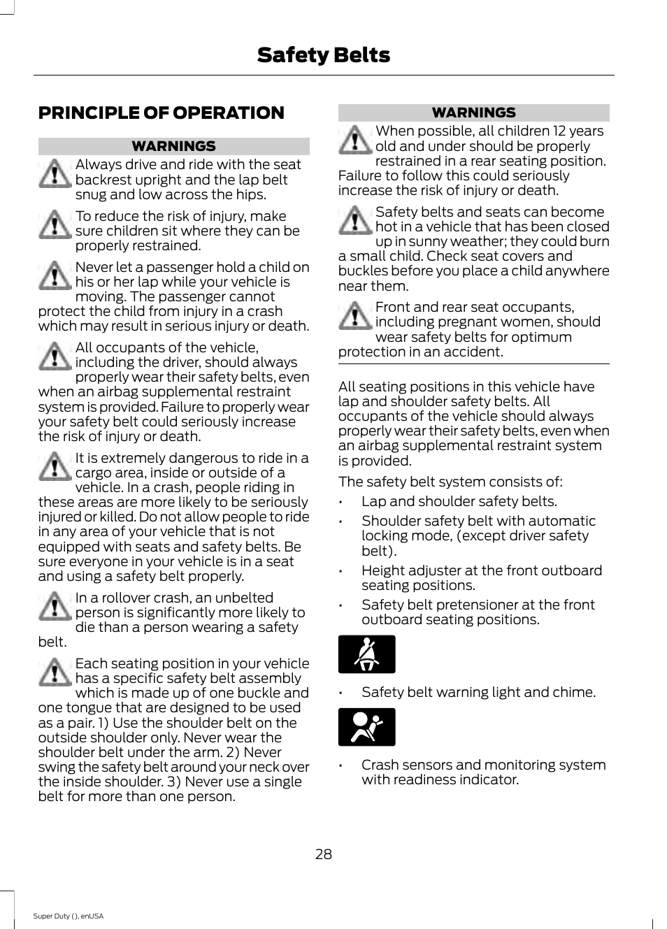 Safety belts, Principle of operation | FORD 2015 F-550 v.2 User Manual | Page 31 / 468