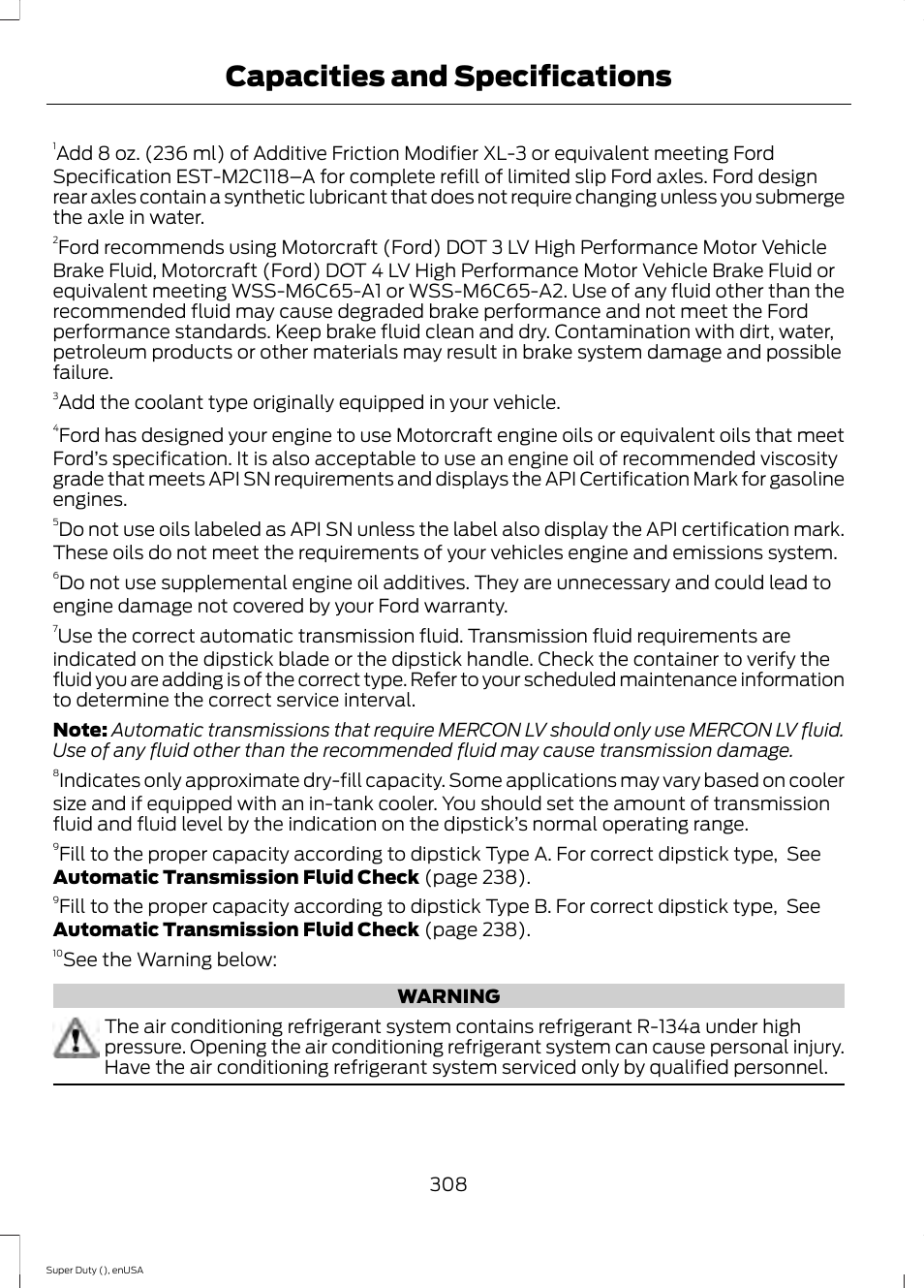 Capacities and specifications | FORD 2015 F-550 v.2 User Manual | Page 311 / 468