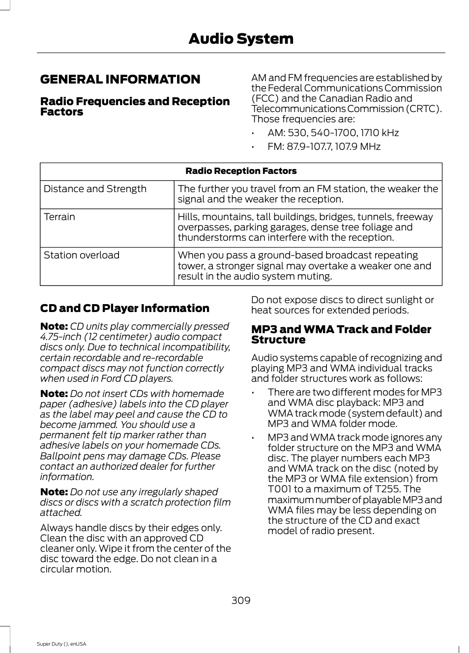 Audio system, General information | FORD 2015 F-550 v.2 User Manual | Page 312 / 468