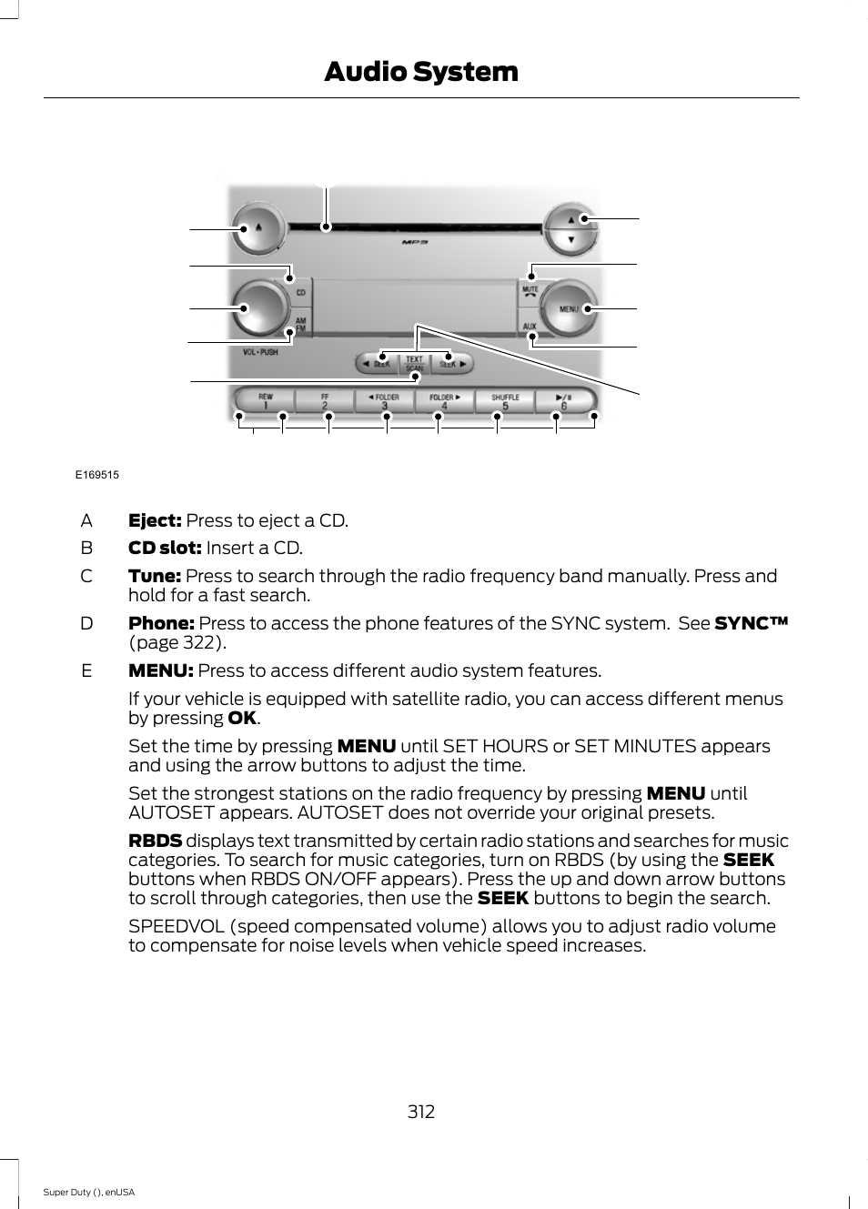 Audio system | FORD 2015 F-550 v.2 User Manual | Page 315 / 468