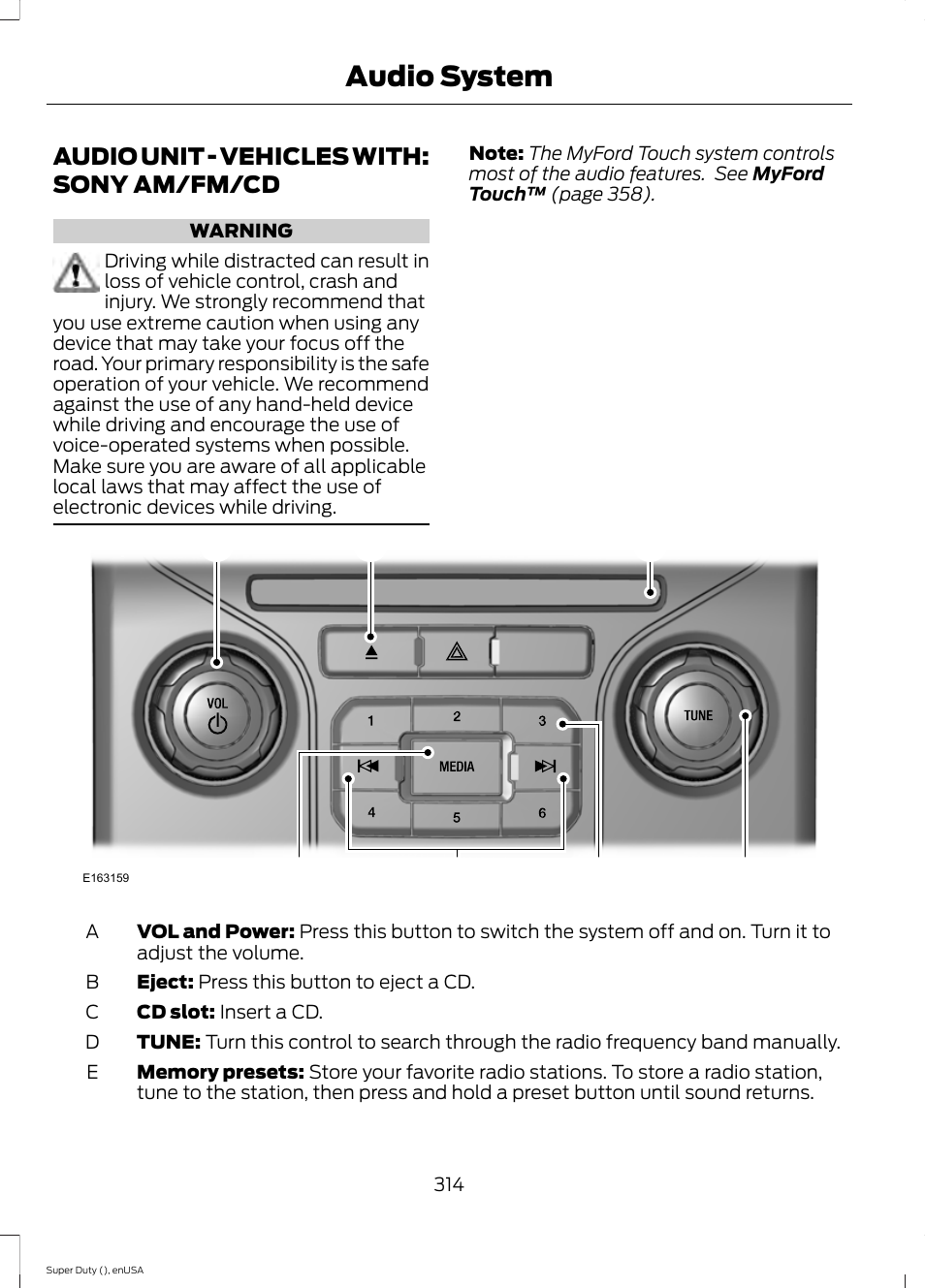 Audio unit, Audio unit - vehicles with: sony am/fm, Audio system | Audio unit - vehicles with: sony am/fm/cd | FORD 2015 F-550 v.2 User Manual | Page 317 / 468