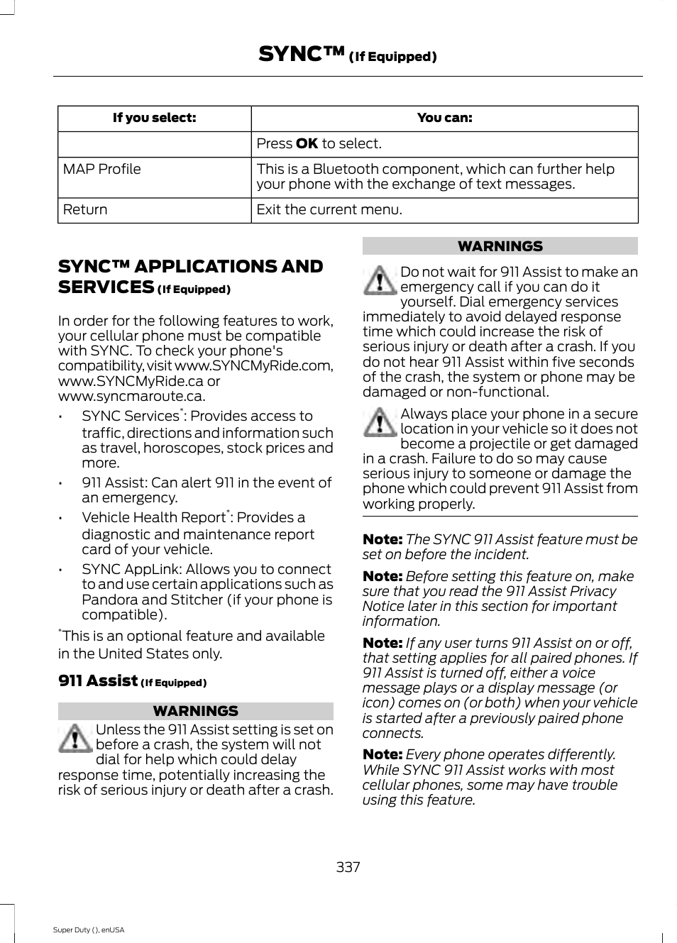 Sync™ applications and services, Sync | FORD 2015 F-550 v.2 User Manual | Page 340 / 468