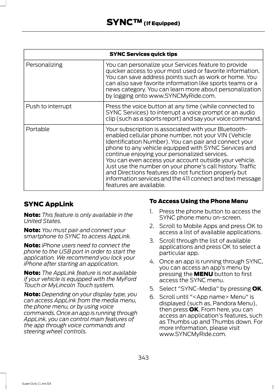Sync | FORD 2015 F-550 v.2 User Manual | Page 346 / 468