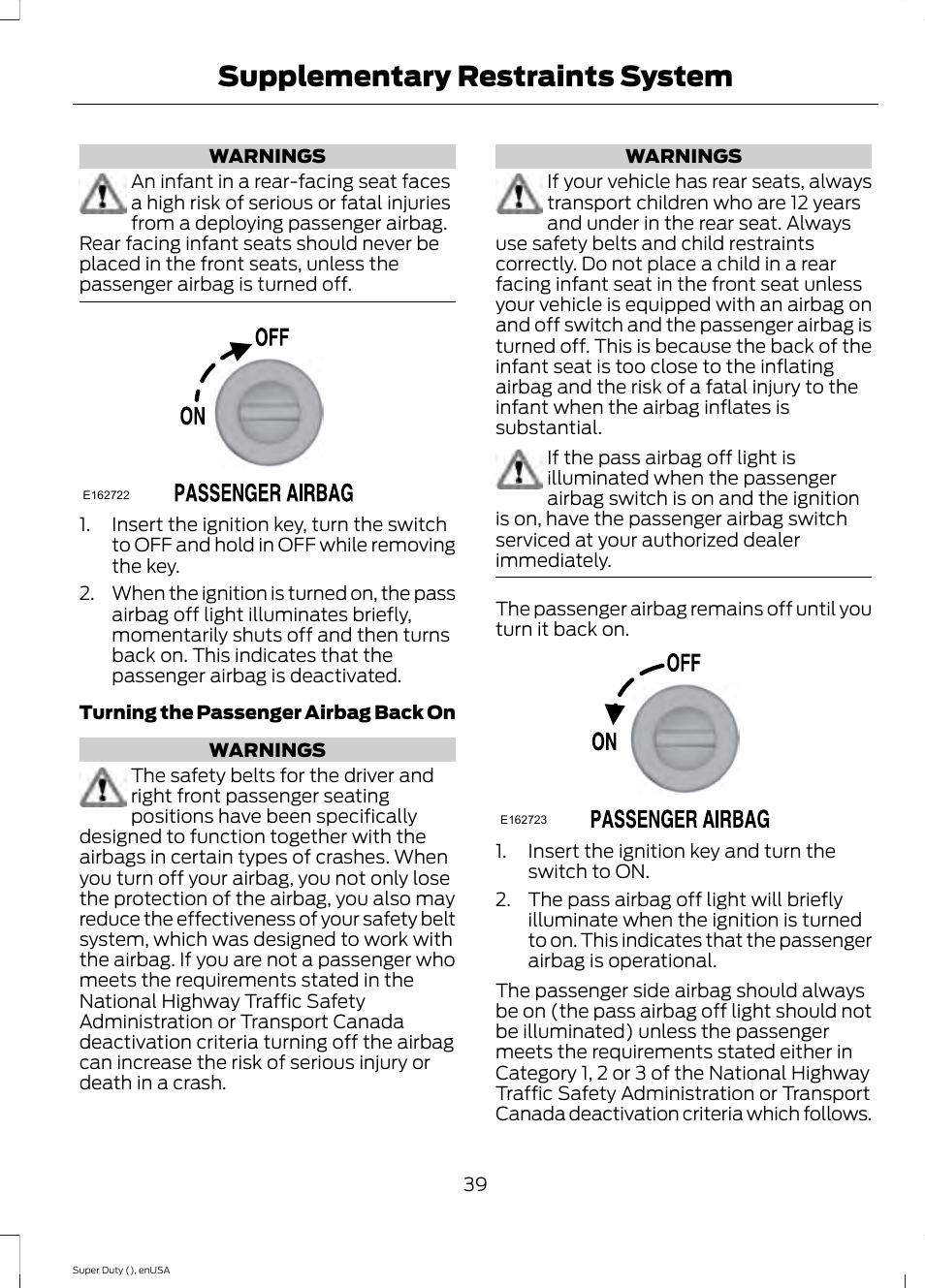 Supplementary restraints system | FORD 2015 F-550 v.2 User Manual | Page 42 / 468