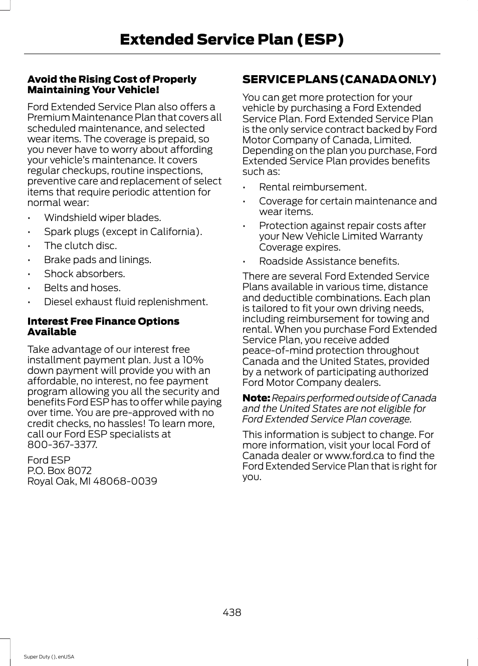 Extended service plan (esp) | FORD 2015 F-550 v.2 User Manual | Page 441 / 468