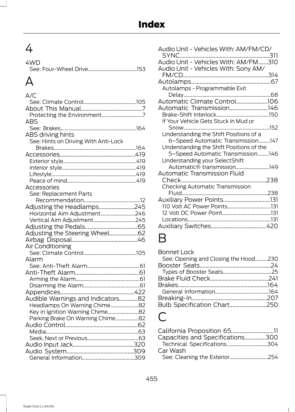 Index | FORD 2015 F-550 v.2 User Manual | Page 458 / 468