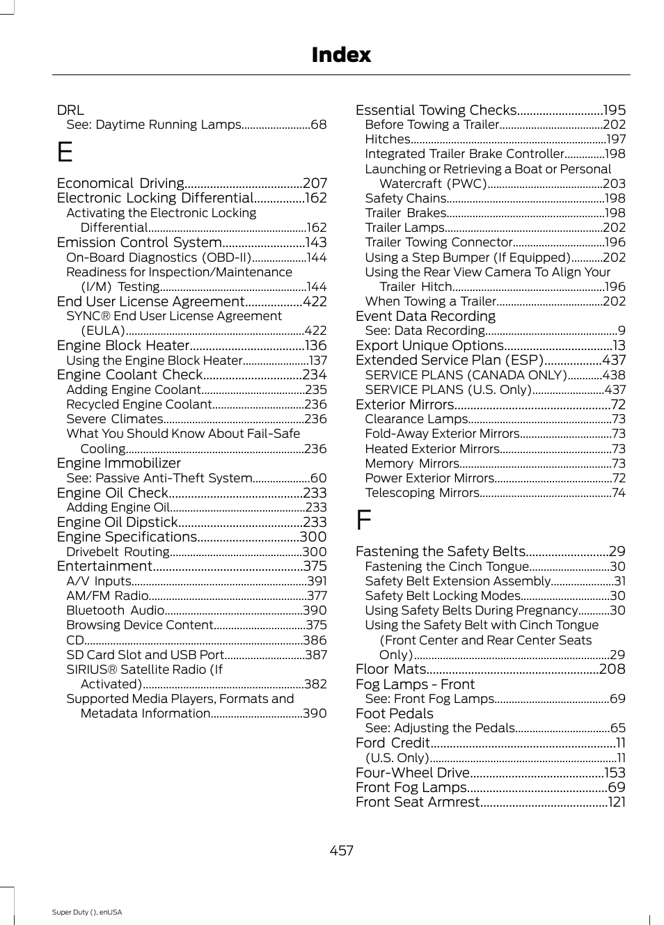 Index | FORD 2015 F-550 v.2 User Manual | Page 460 / 468