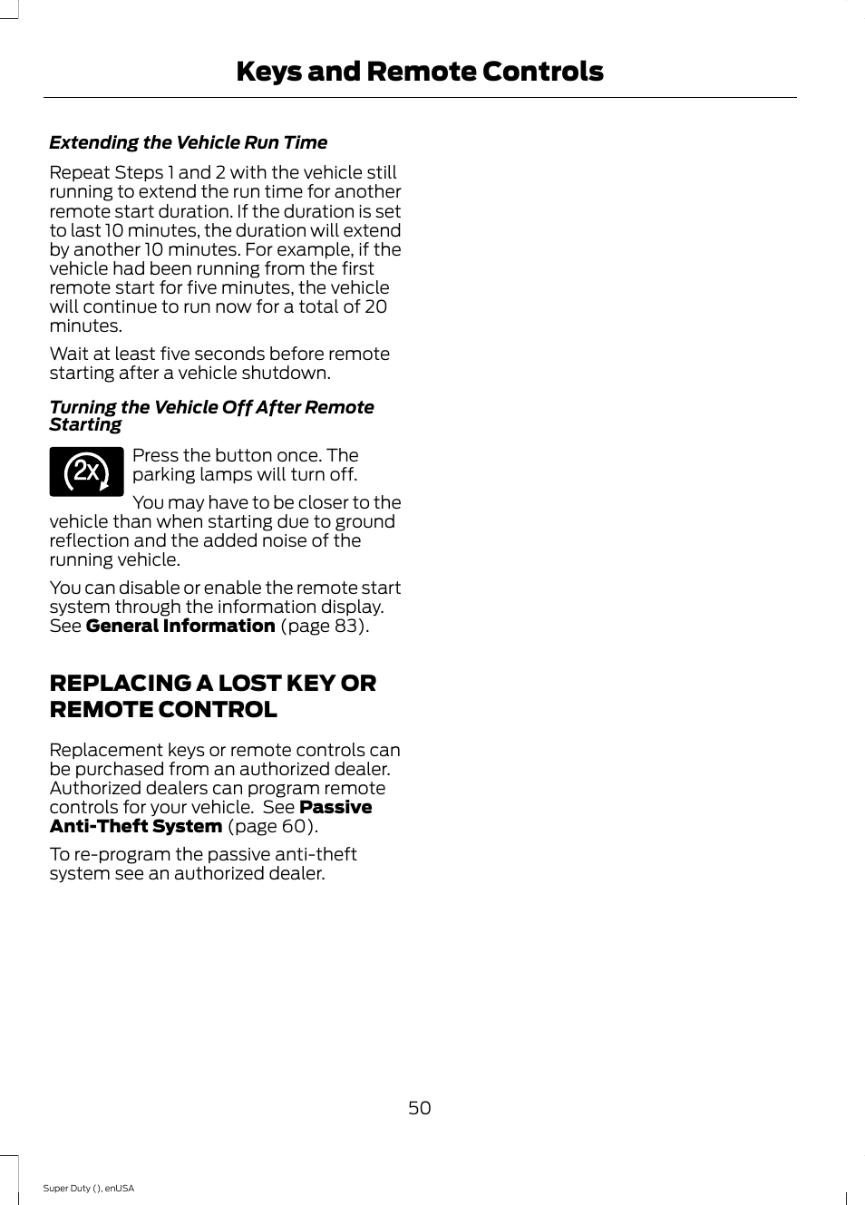 Replacing a lost key or remote control, Replacing a lost key or remote, Control | Keys and remote controls | FORD 2015 F-550 v.2 User Manual | Page 53 / 468