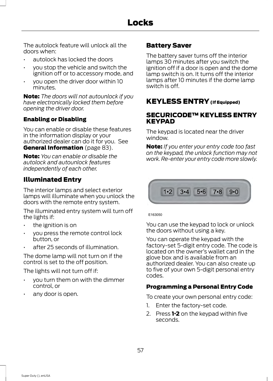 Keyless entry, Locks | FORD 2015 F-550 v.2 User Manual | Page 60 / 468