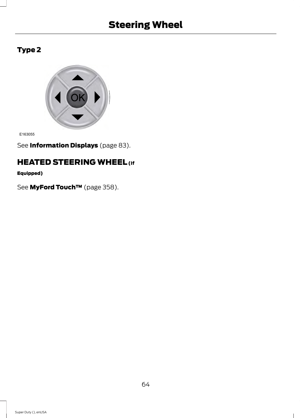 Heated steering wheel, Steering wheel | FORD 2015 F-550 v.2 User Manual | Page 67 / 468