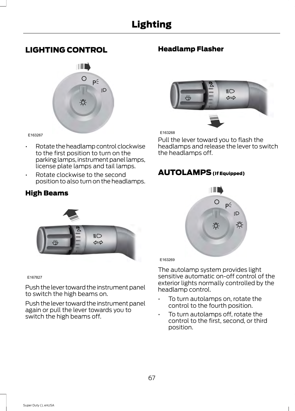 Lighting, Lighting control, Autolamps | Lighting control autolamps | FORD 2015 F-550 v.2 User Manual | Page 70 / 468