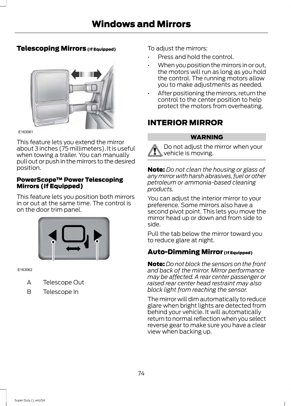 Interior mirror, Windows and mirrors | FORD 2015 F-550 v.2 User Manual | Page 77 / 468