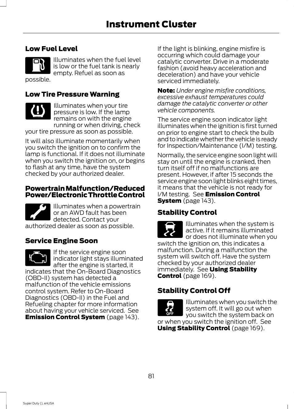 Instrument cluster | FORD 2015 F-550 v.2 User Manual | Page 84 / 468