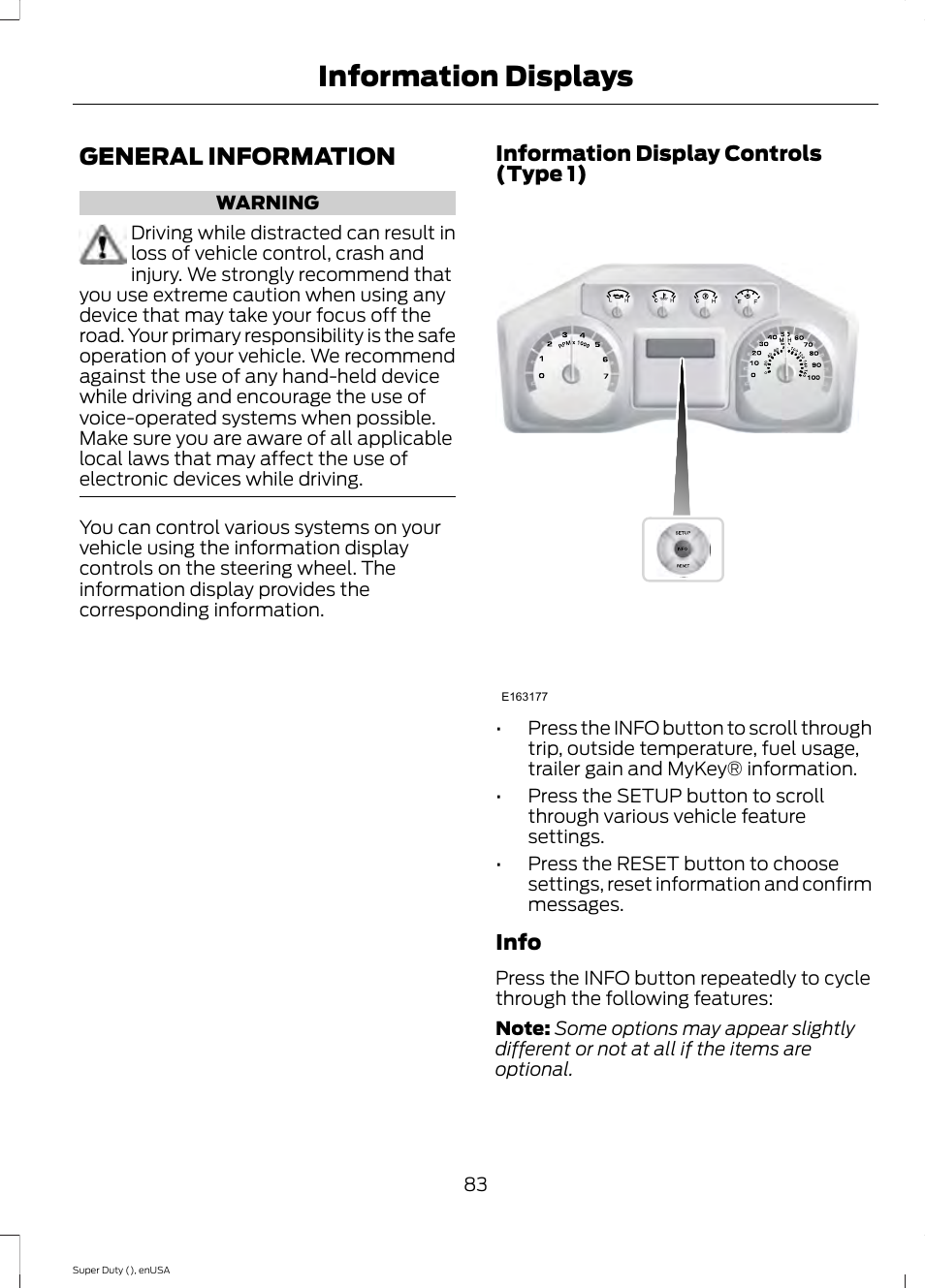 Information displays, General information | FORD 2015 F-550 v.2 User Manual | Page 86 / 468