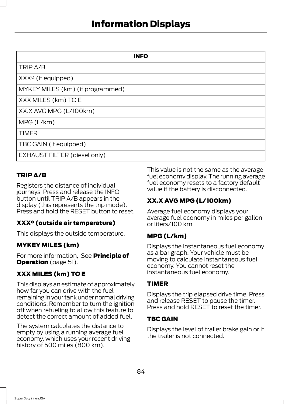 Information displays | FORD 2015 F-550 v.2 User Manual | Page 87 / 468