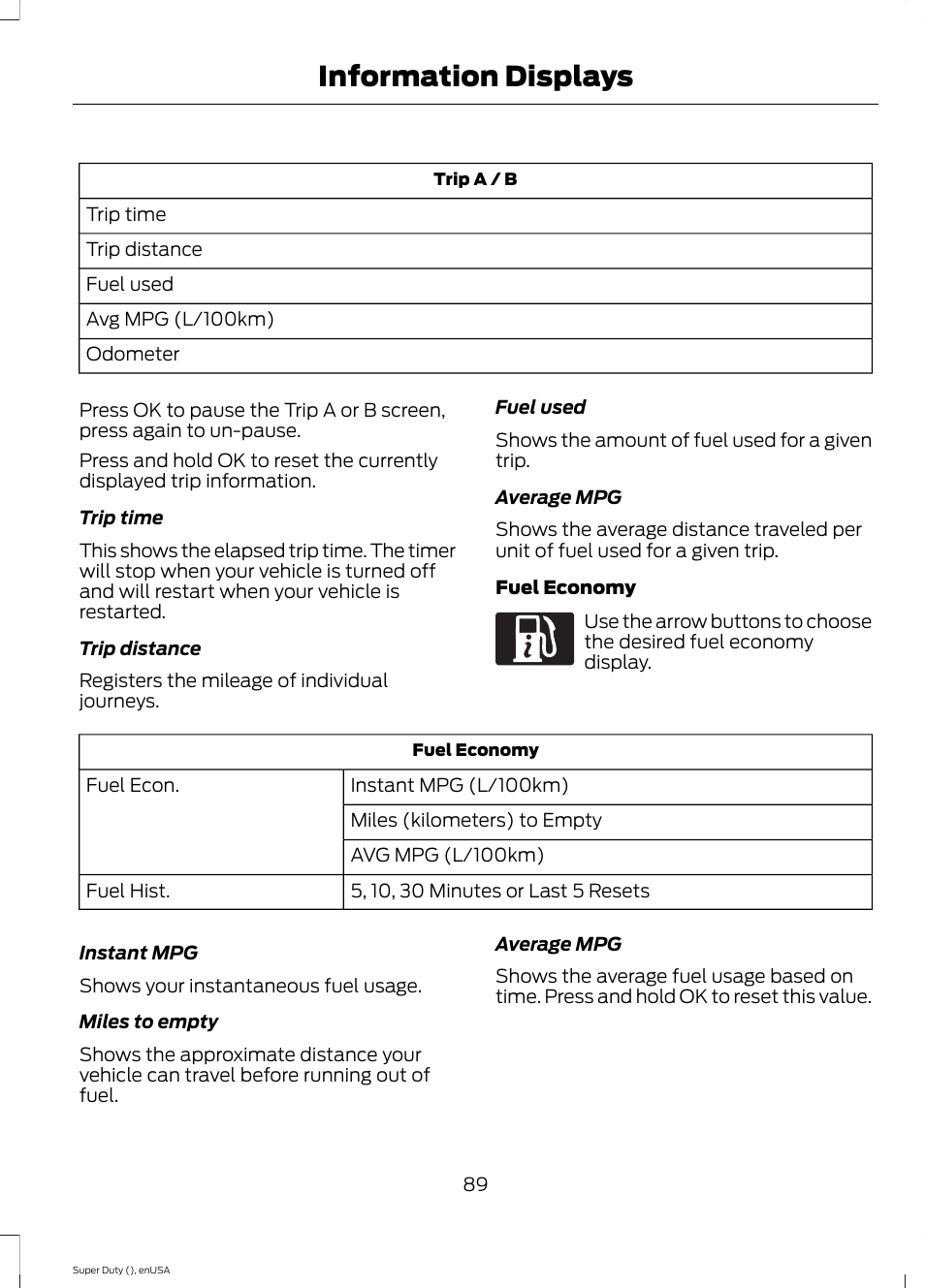 Information displays | FORD 2015 F-550 v.2 User Manual | Page 92 / 468
