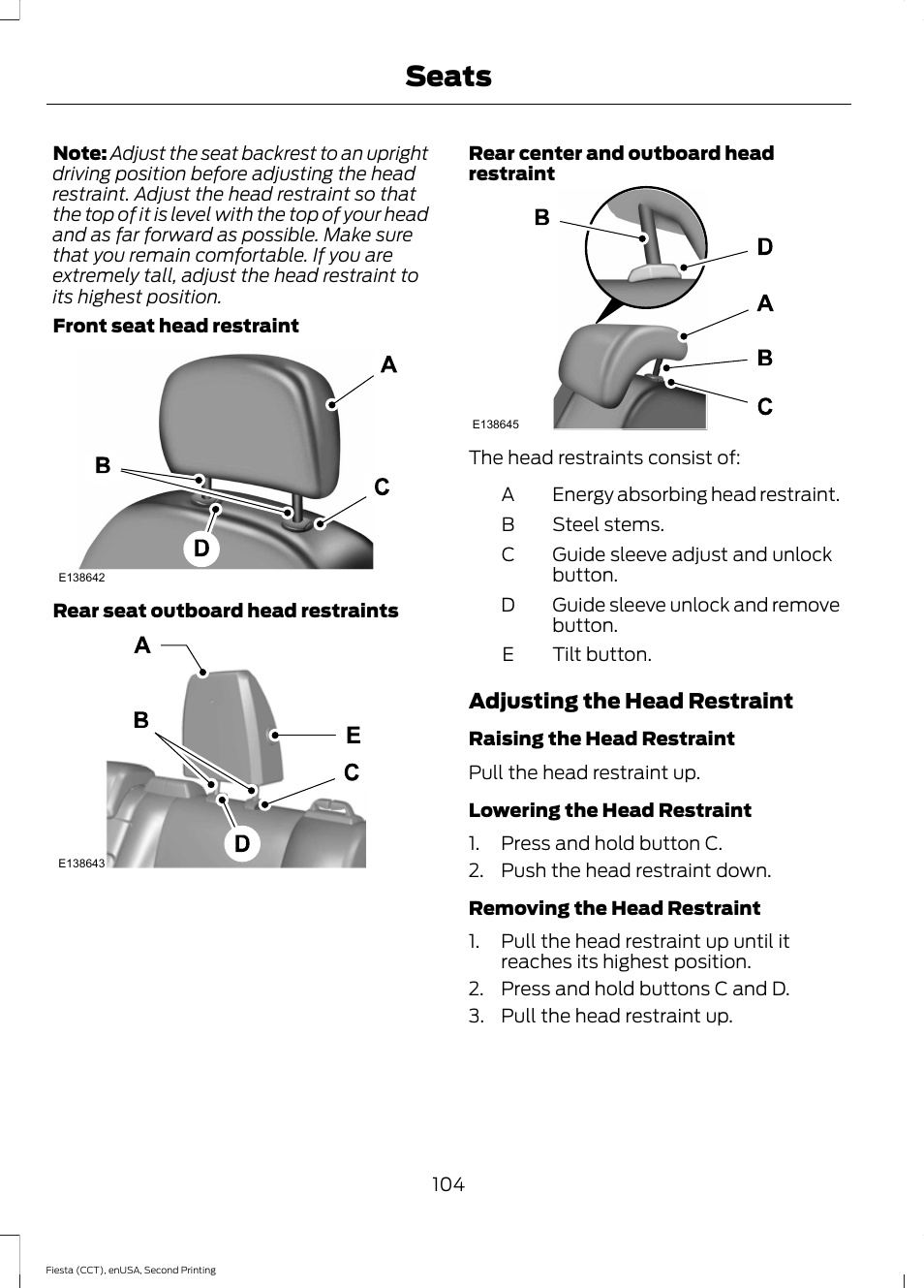 Seats | FORD 2015 Fiesta User Manual | Page 107 / 423