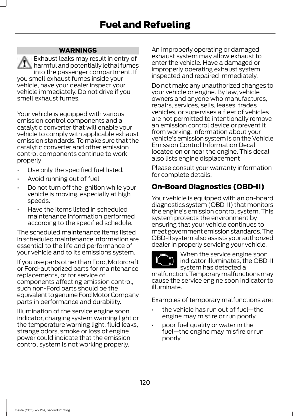 Fuel and refueling | FORD 2015 Fiesta User Manual | Page 123 / 423