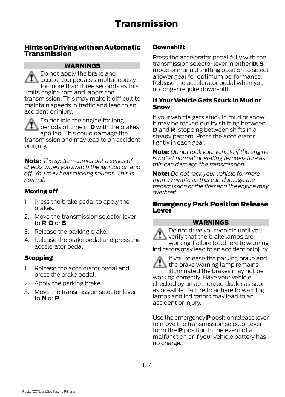 Transmission | FORD 2015 Fiesta User Manual | Page 130 / 423