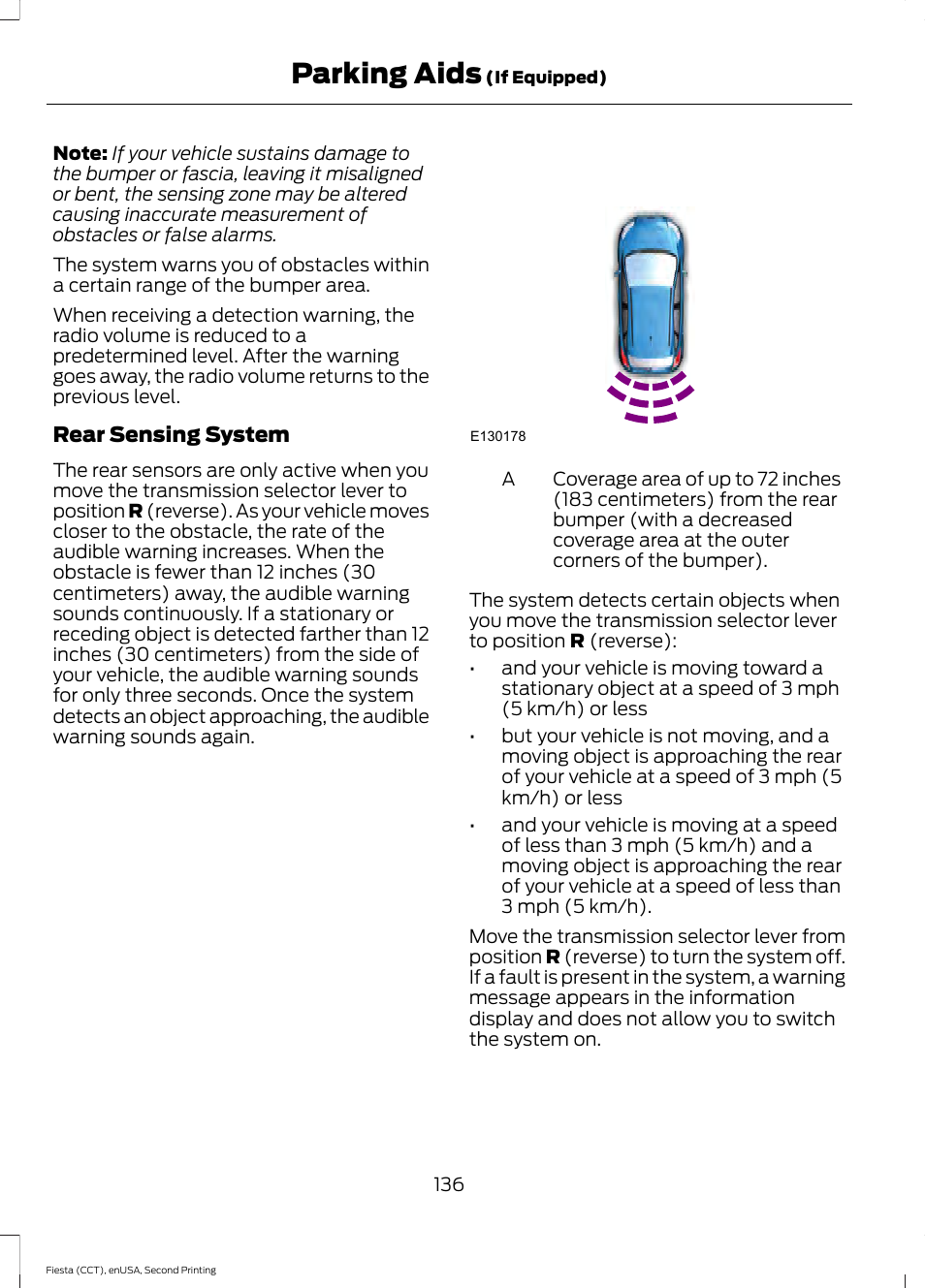 Parking aids | FORD 2015 Fiesta User Manual | Page 139 / 423