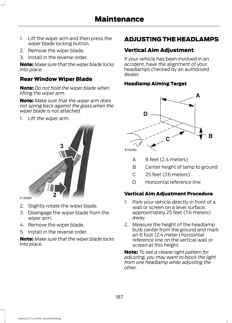 Adjusting the headlamps, Maintenance | FORD 2015 Fiesta User Manual | Page 190 / 423