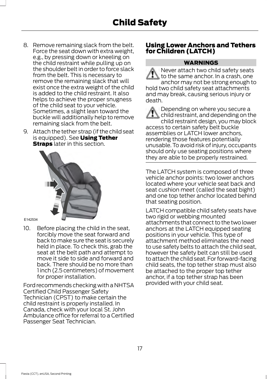 Child safety | FORD 2015 Fiesta User Manual | Page 20 / 423