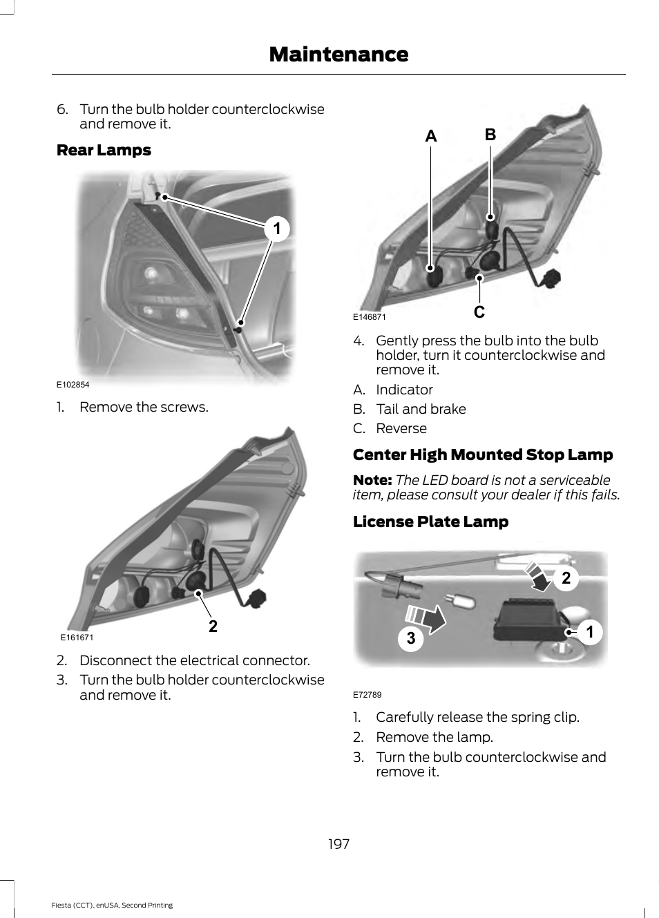 Maintenance, Ab c | FORD 2015 Fiesta User Manual | Page 200 / 423