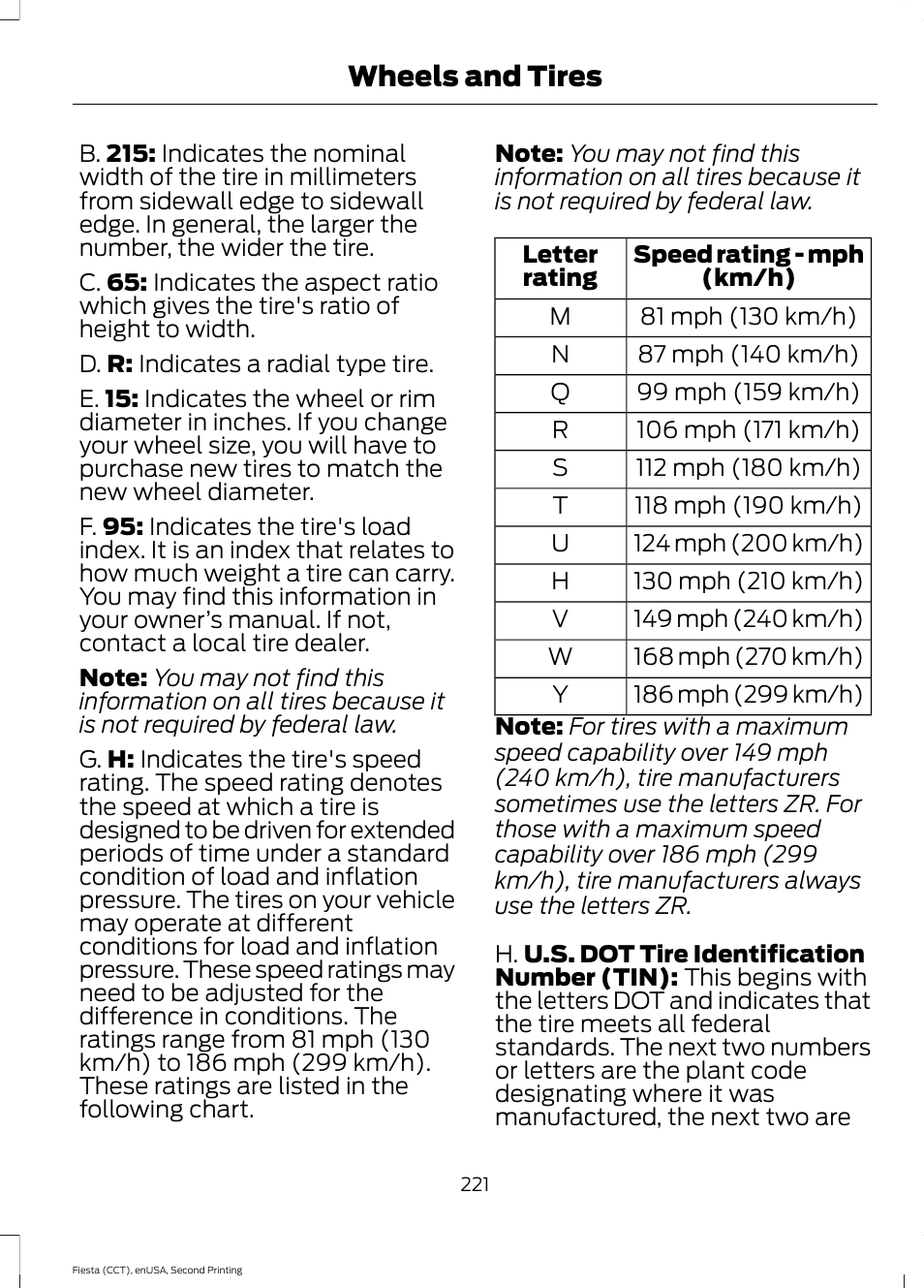 Wheels and tires | FORD 2015 Fiesta User Manual | Page 224 / 423