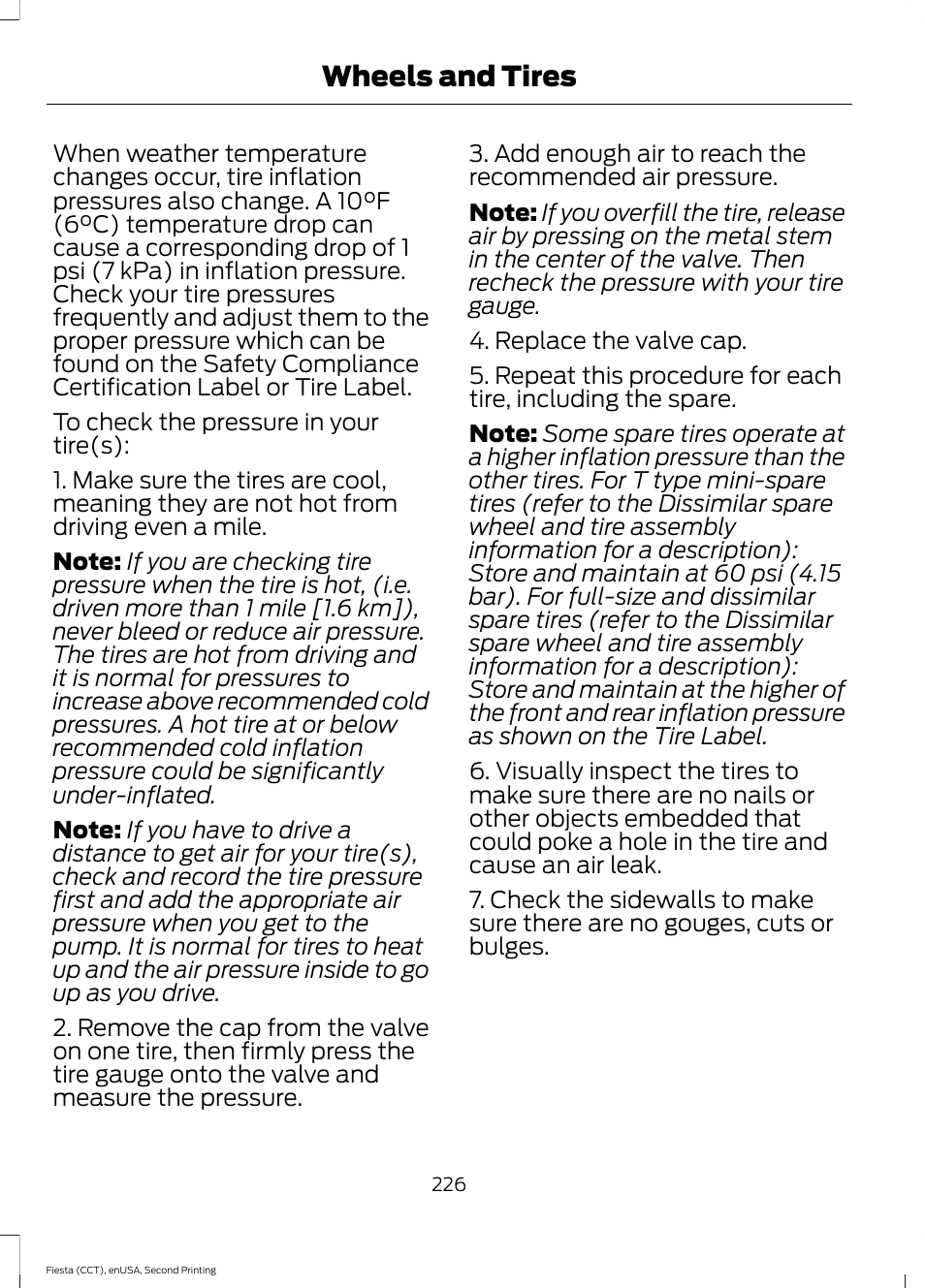 Wheels and tires | FORD 2015 Fiesta User Manual | Page 229 / 423
