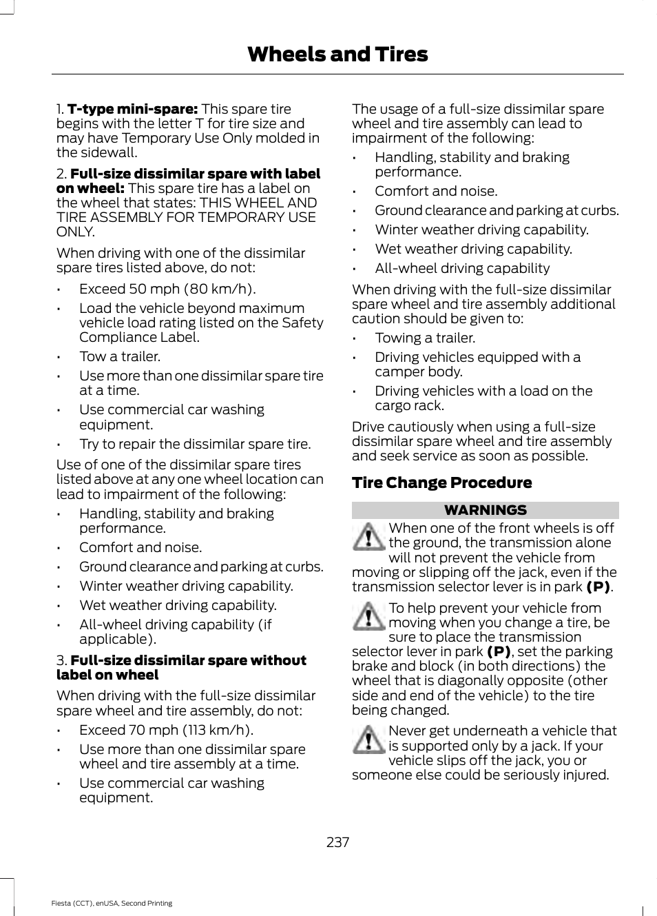 Wheels and tires | FORD 2015 Fiesta User Manual | Page 240 / 423