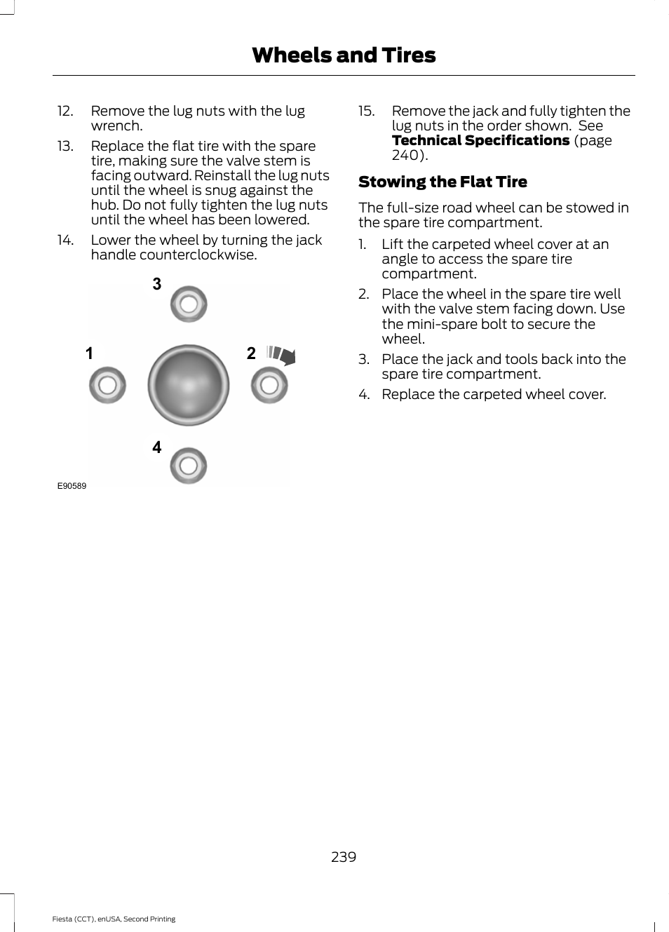 Wheels and tires | FORD 2015 Fiesta User Manual | Page 242 / 423