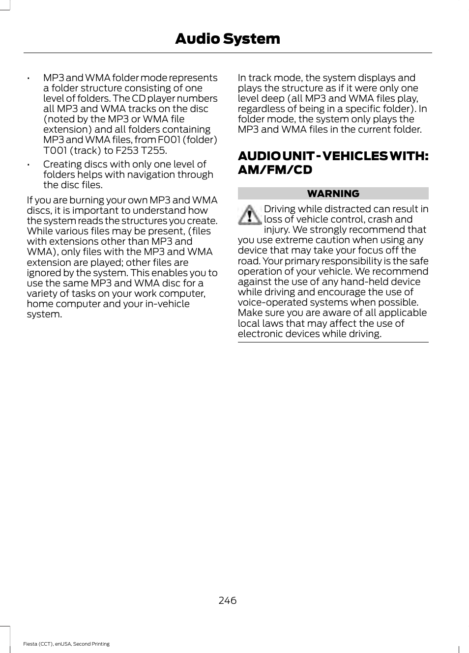 Audio unit, Audio unit - vehicles with: am/fm, Audio system | Audio unit - vehicles with: am/fm/cd | FORD 2015 Fiesta User Manual | Page 249 / 423