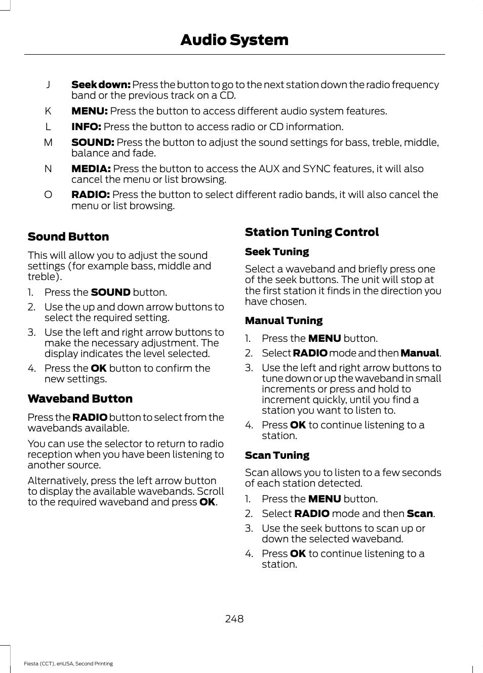 Audio system | FORD 2015 Fiesta User Manual | Page 251 / 423