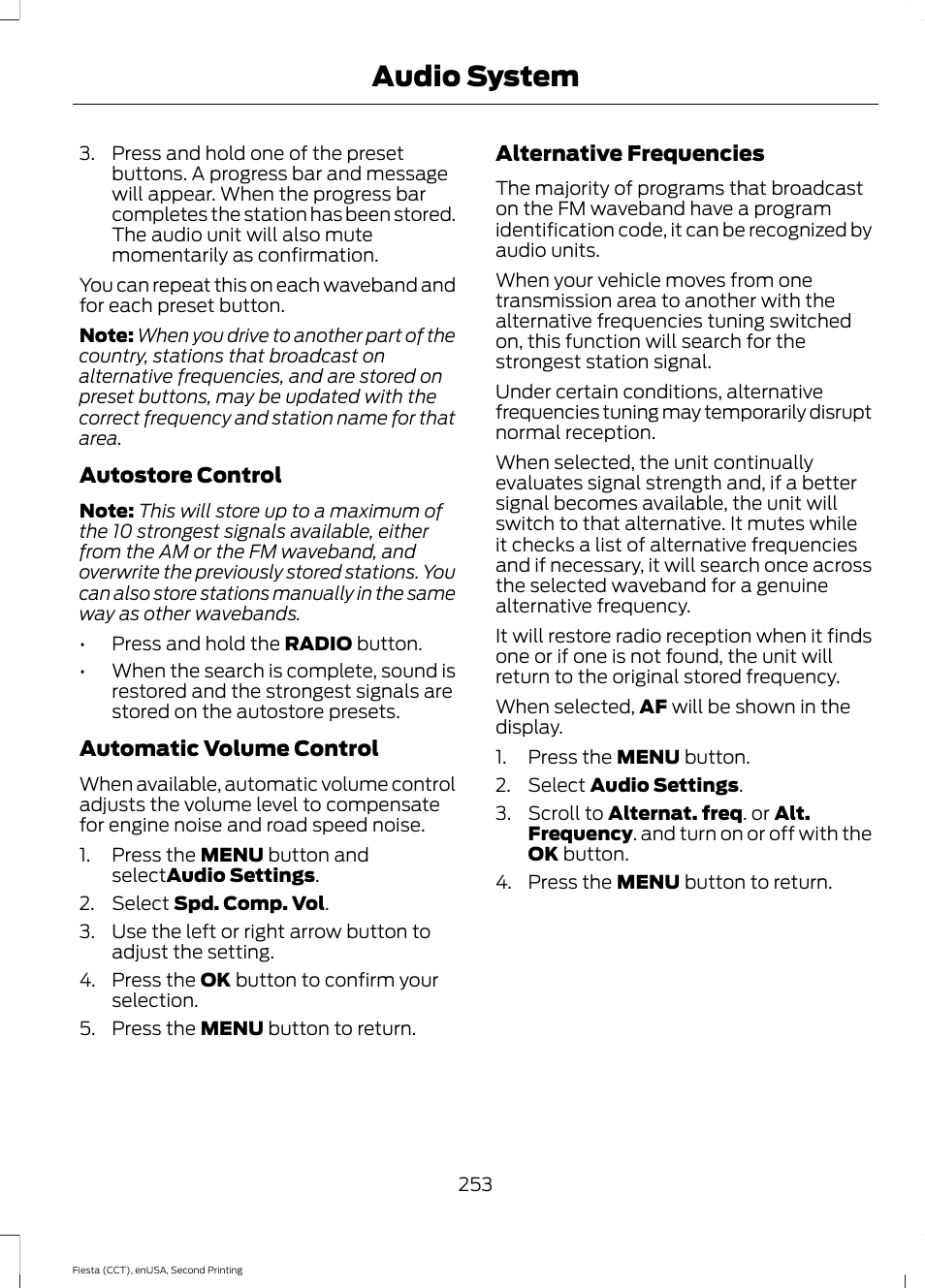 Audio system | FORD 2015 Fiesta User Manual | Page 256 / 423