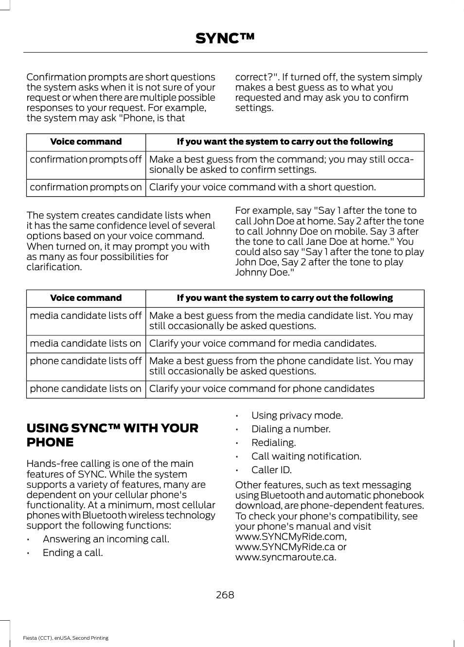 Using sync™ with your phone, Sync | FORD 2015 Fiesta User Manual | Page 271 / 423