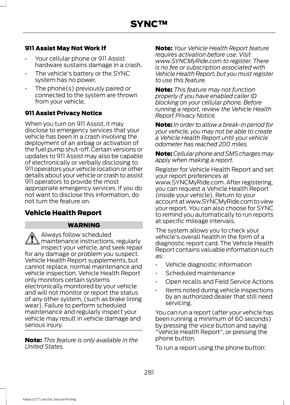 Sync | FORD 2015 Fiesta User Manual | Page 284 / 423