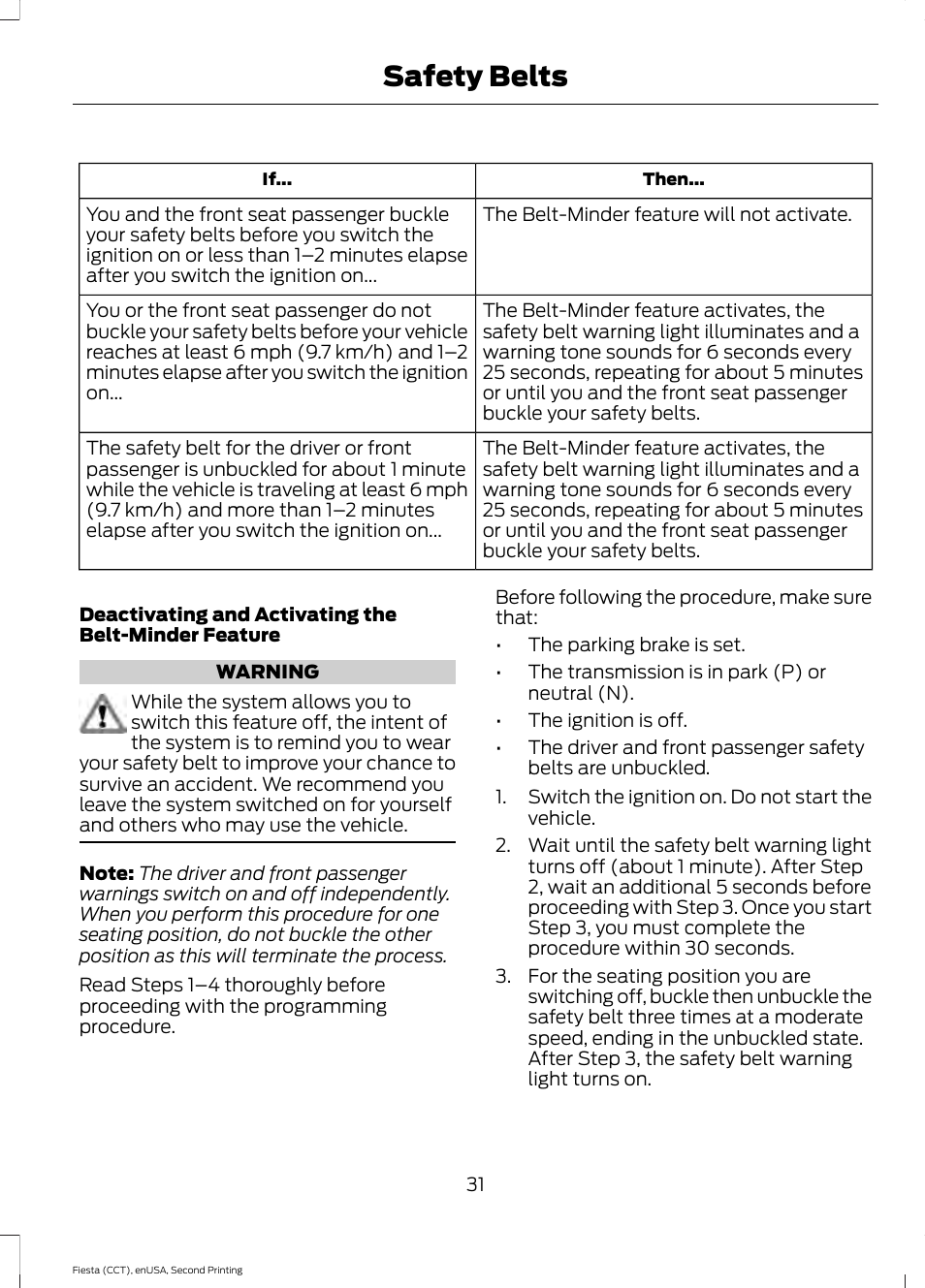 Safety belts | FORD 2015 Fiesta User Manual | Page 34 / 423