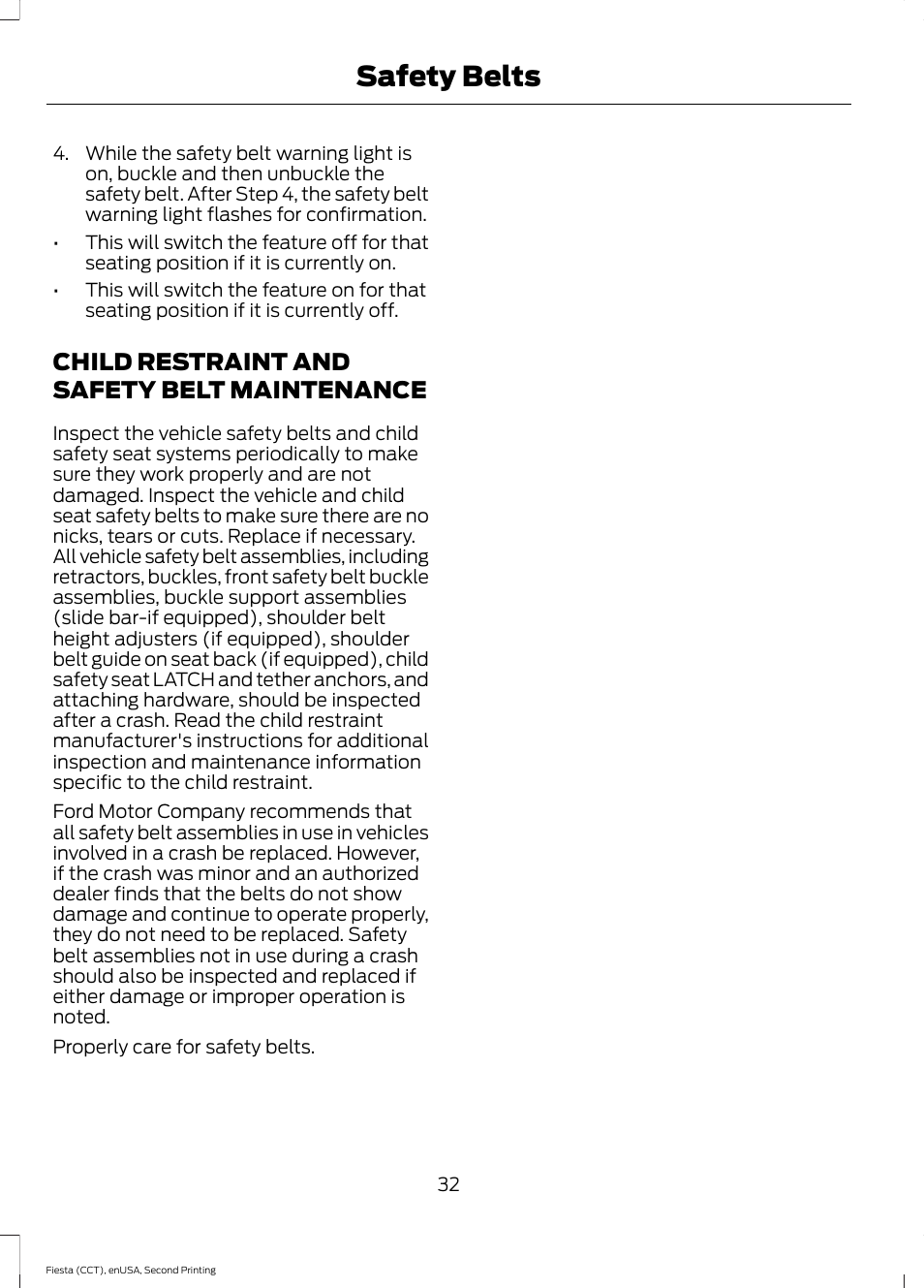 Child restraint and safety belt maintenance, Child restraint and safety belt, Maintenance | Safety belts | FORD 2015 Fiesta User Manual | Page 35 / 423