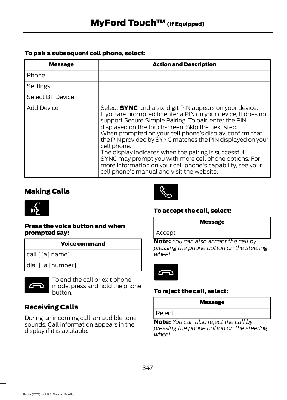 Myford touch | FORD 2015 Fiesta User Manual | Page 350 / 423