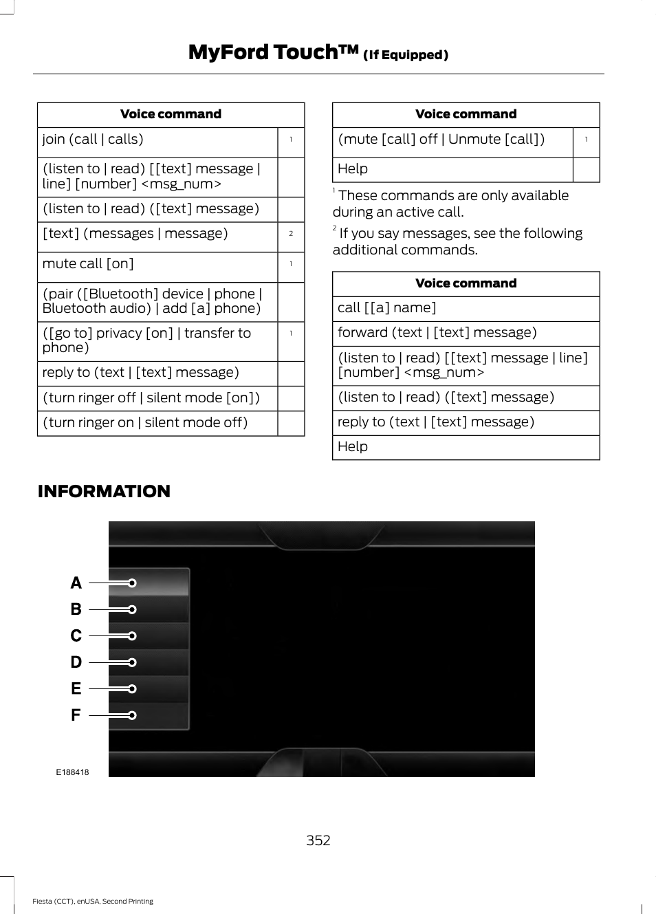 Information, Myford touch | FORD 2015 Fiesta User Manual | Page 355 / 423