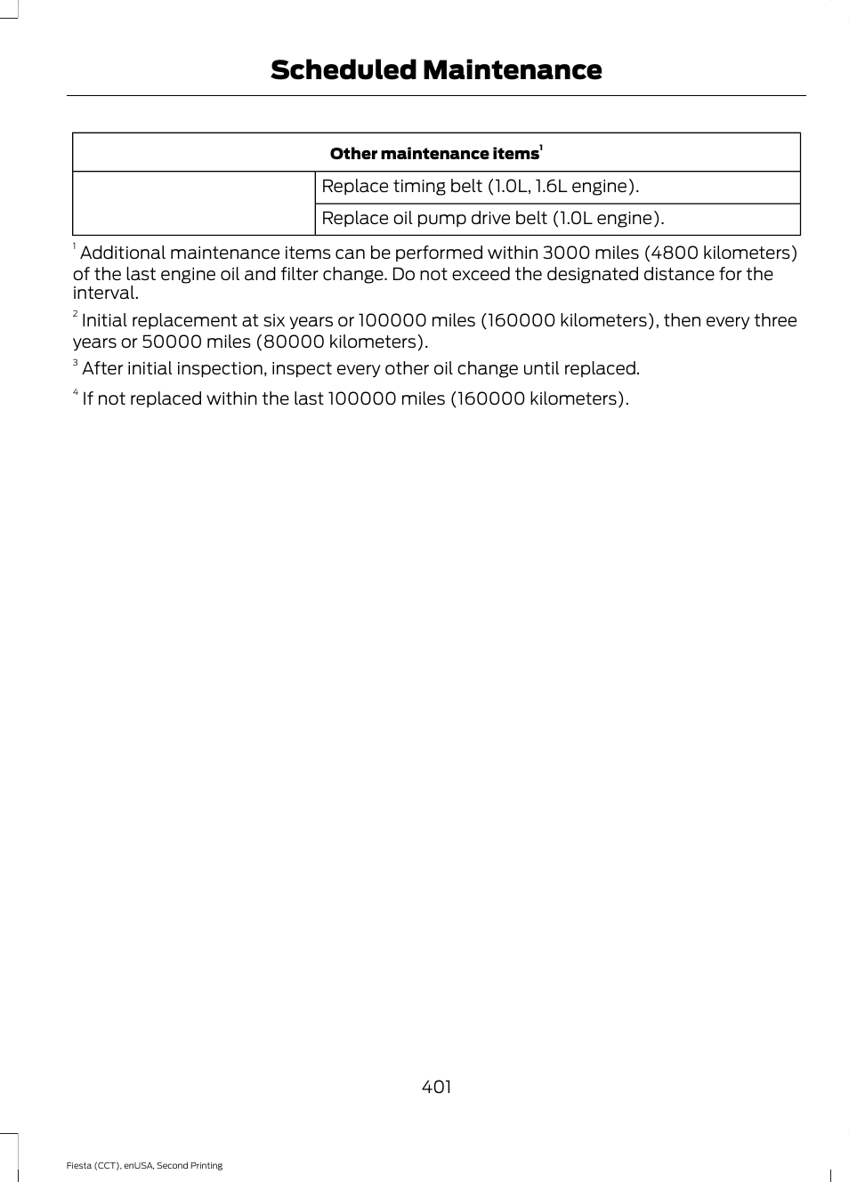 Scheduled maintenance | FORD 2015 Fiesta User Manual | Page 404 / 423